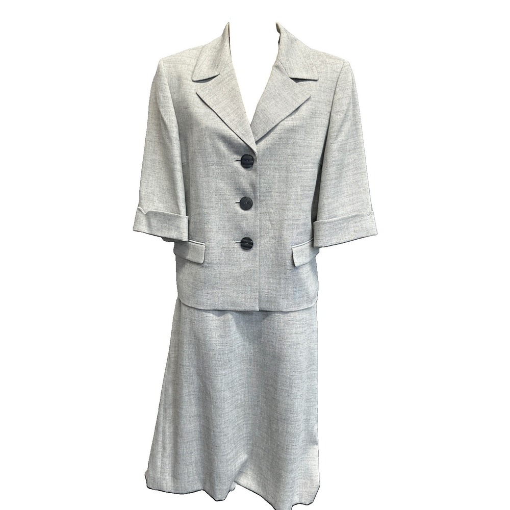 Women's Evan-Picone Gray Sz 12 Skirt And Jacket Business Suit Set Vintage